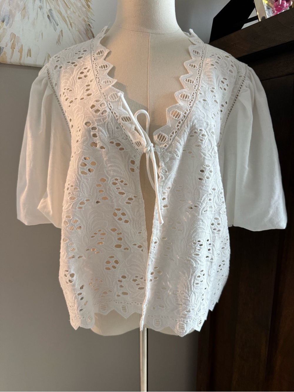 Calypso St Barth White Eyelet Tie-Front Women's Top- EUC